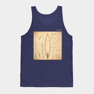 Graphic design of a surfboard technical diagram Tank Top